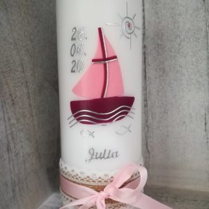 Firmkerze oder Tischkerze für Kommunion/Taufe mit rosa Boot in Neuburg an der Donau kaufen