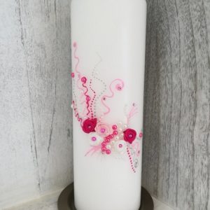 Hochzeitskerze rosa Rosen mit Ranken, modern, schlicht, personalisiert, individuell, auch in Ihren Wunschfarben möglich, hier bestellen!