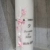 Hochzeitskerze rosa Rosen mit silberfarbenes Kreuz, Ranken und Eheringe, personalisiert, auch in Ihren Wunschfarben möglich, für Standesamt oder Kirche