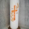 Taufkerze orangenes Kreuz mit Ranken und Glitzersteine für Mädchen oder Jungen, personalisiert, auch nach Wunsch hier bestellen!