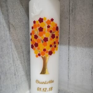 Taufkerze lebensbaum Blumen orange, gelb, individuell, auch in Ihren Wunschfarben möglich, für Mädchen oder Jungen kaufen in Neuburg oder hier bestellen!