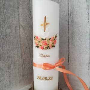 Taufkerze Blumenranken apricot